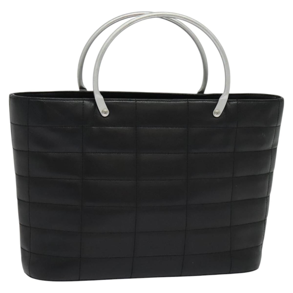 Chanel Vintage Chocolate Bar Metal Ring Tote Quilted Lambskin, BLACK, LEATHER, Tote bag