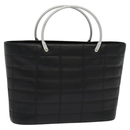Chanel Vintage Chocolate Bar Metal Ring Tote Quilted Lambskin, BLACK, LEATHER, Tote bag