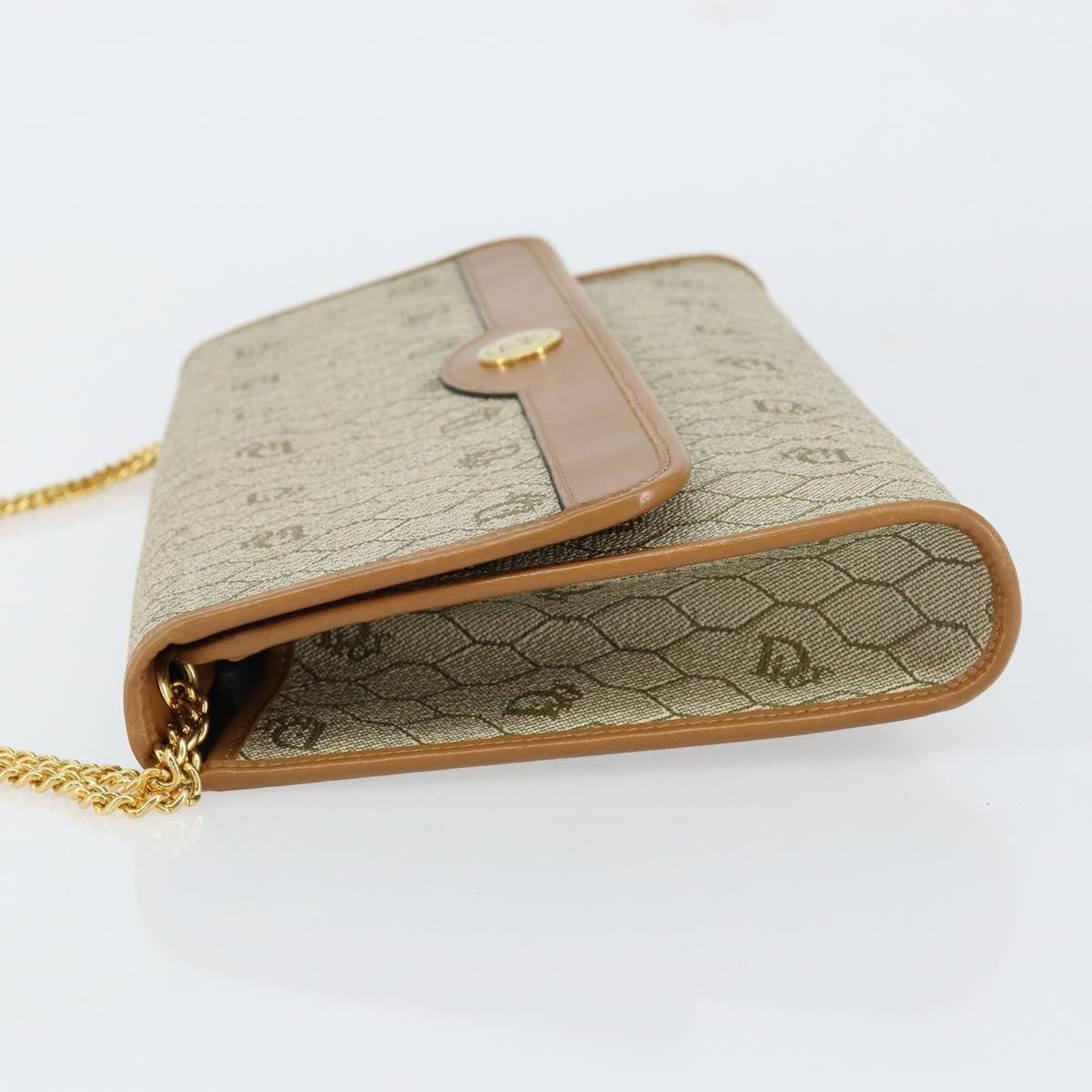 Christian Dior Vintage Honeycomb chain Canvas, BEIGE, CANVAS, Shoulder bag