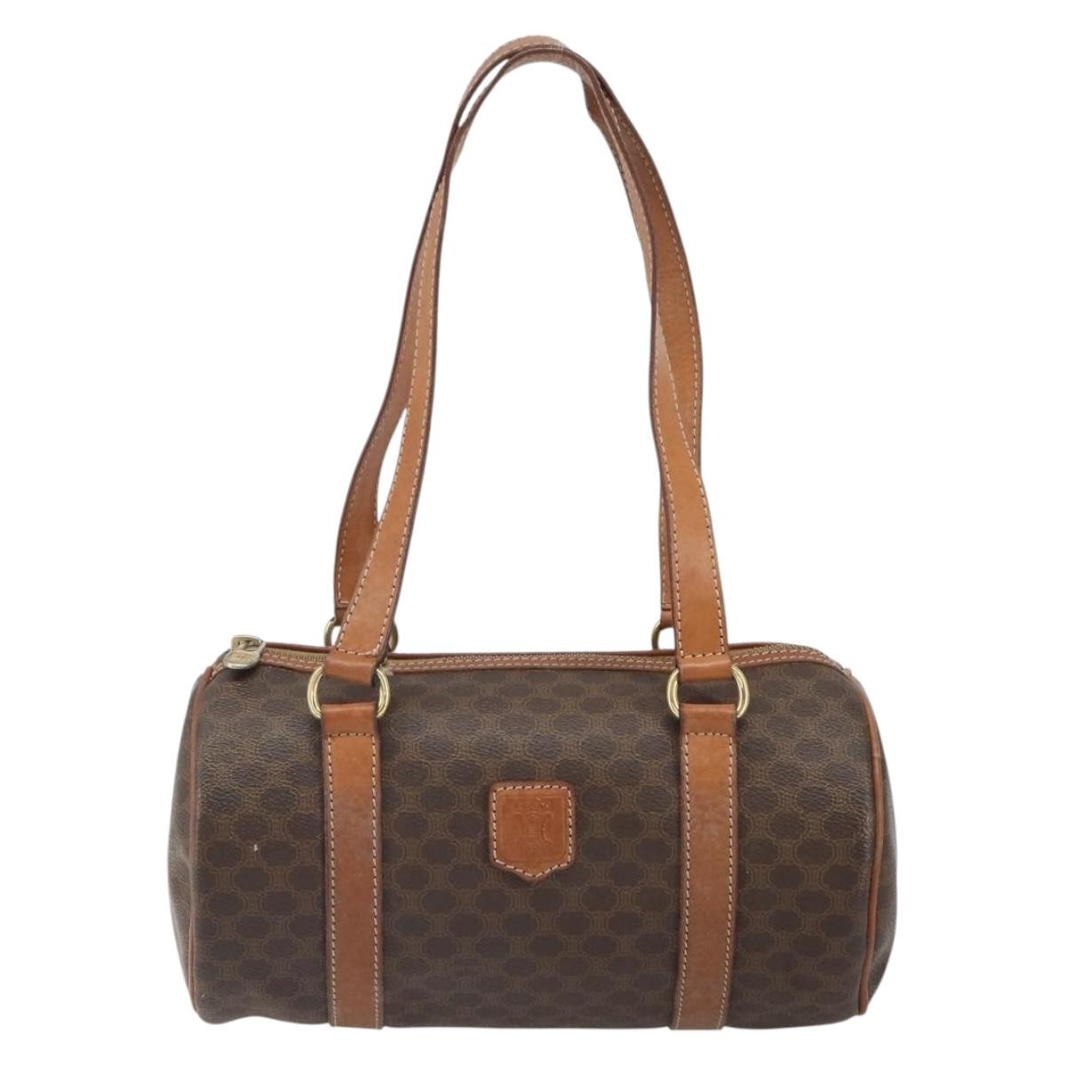 Celine Vintage Macadam Handbag Canvas and Leather, BROWN, CANVAS, Handbag