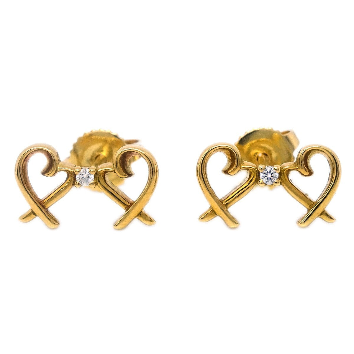 Tiffany & Co. Paloma Picasso Double Loving Heart Earrings 18K Yellow Gold with Diamonds, GOLD, YELLOW_GOLD, Earrings
