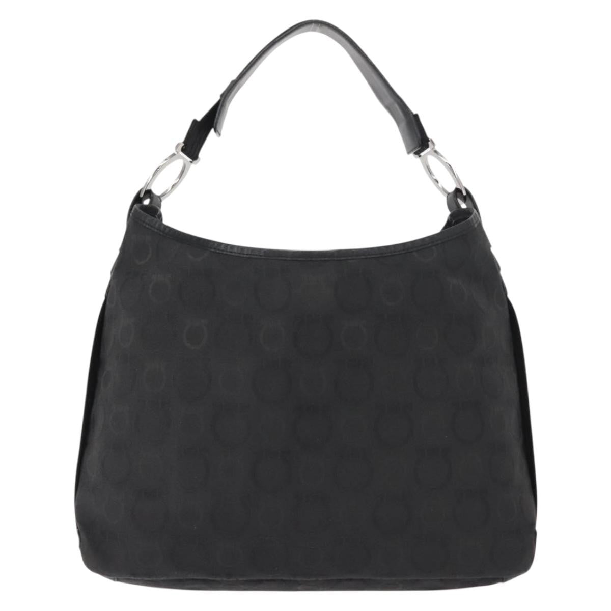 Salvatore Ferragamo Vintage Gancini Convertible Top Handle Bag Canvas, BLACK, CANVAS, Shoulder bag