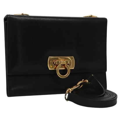 Salvatore Ferragamo Gancini Flap Wallet Leather, BLACK, LEATHER, Wallets