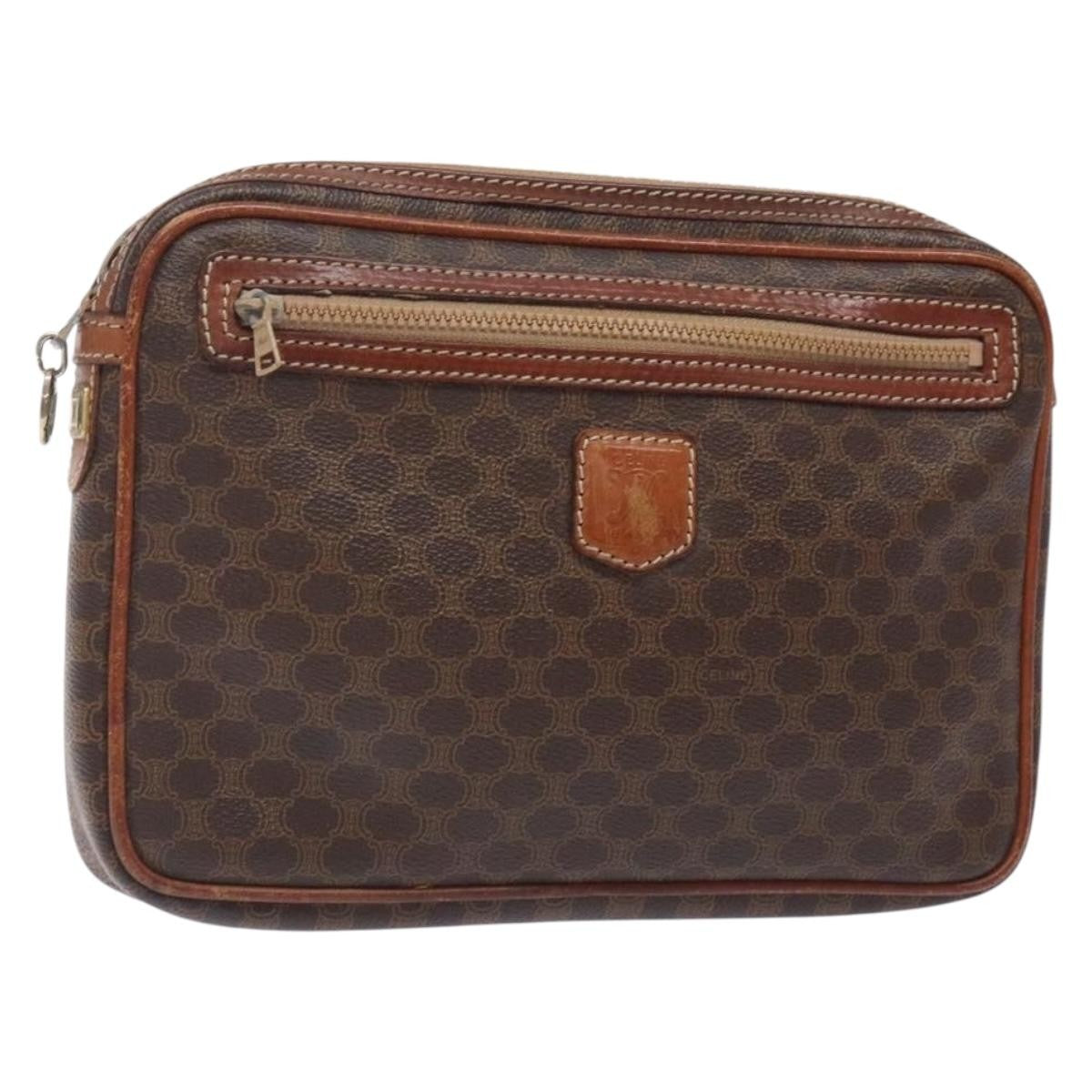 Celine Macadam Pochette Canvas and Leather, BROWN, CANVAS, Clutche & pouche