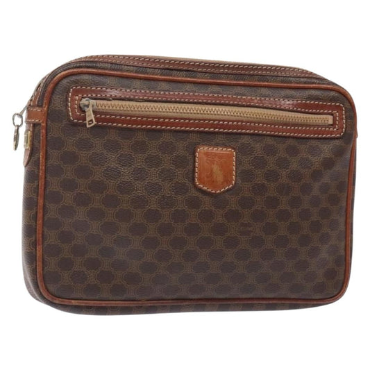 Celine Macadam Pochette Canvas and Leather, BROWN, CANVAS, Clutche & pouche