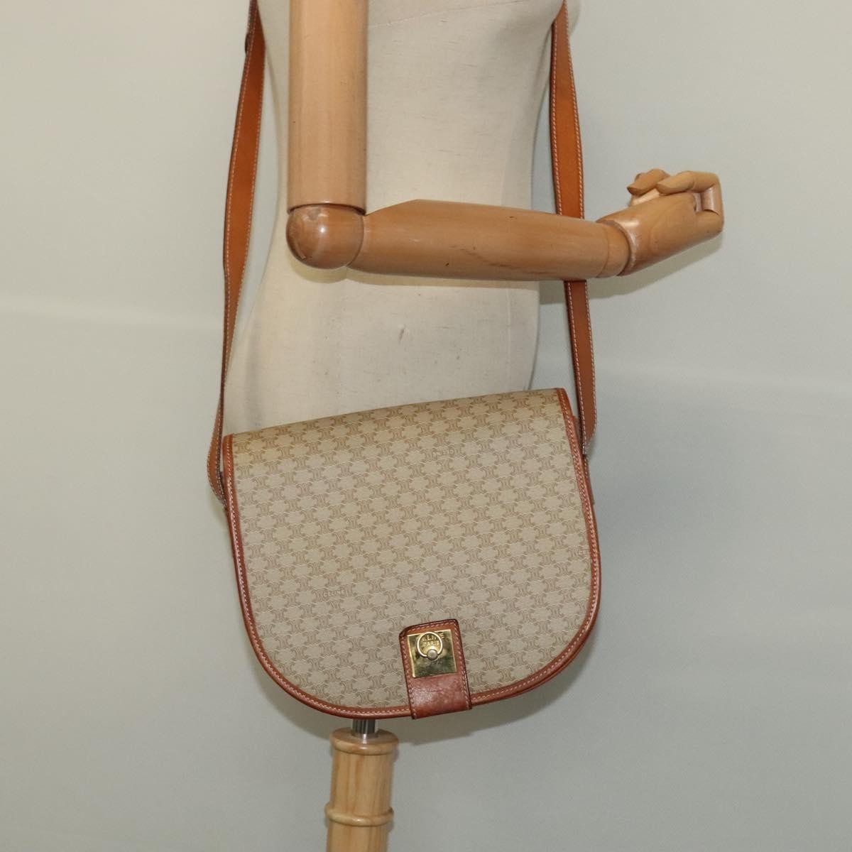 Celine Macadam Shoulder Bag PVC Leather, BEIGE, CANVAS, Shoulder bag