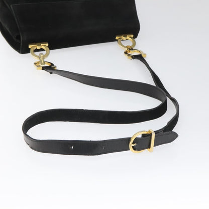 Salvatore Ferragamo Gancini Shoulder Bag Suede, BLACK, SUEDE, Shoulder bag