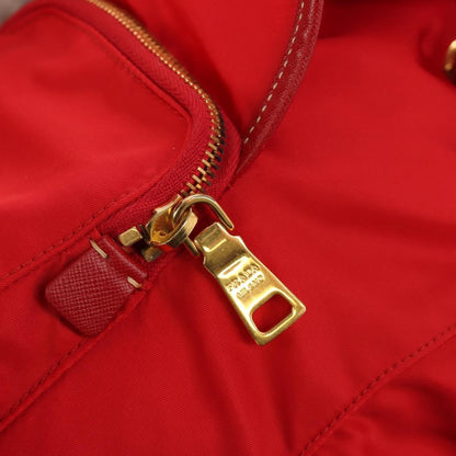Prada Vela Double Front Pocket Backpack Tessuto with Saffiano Leather, Red, Nylon, Backpack