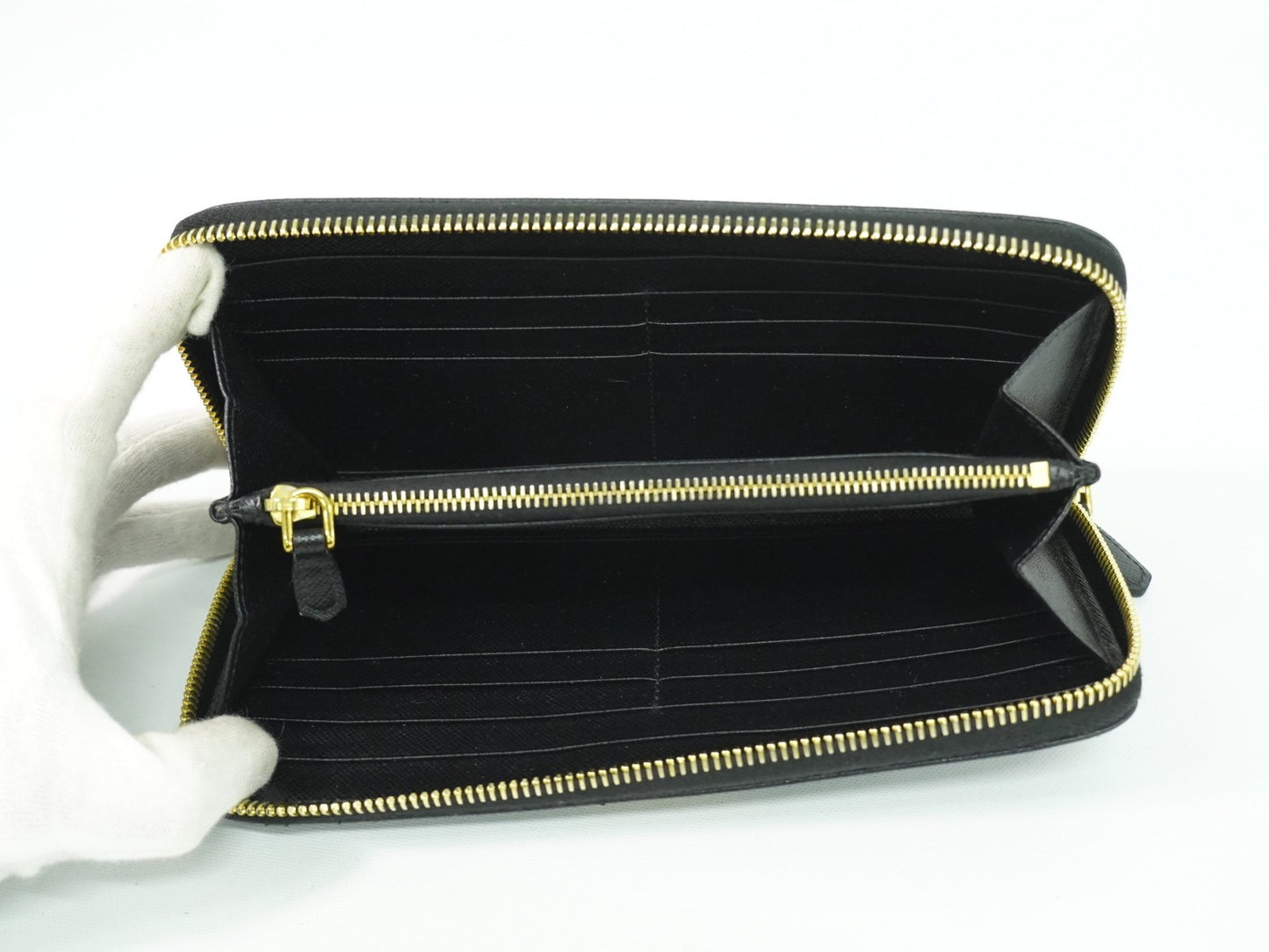 Prada Zip Around Tab Wallet Saffiano Leather, Black, Leather, Wallet