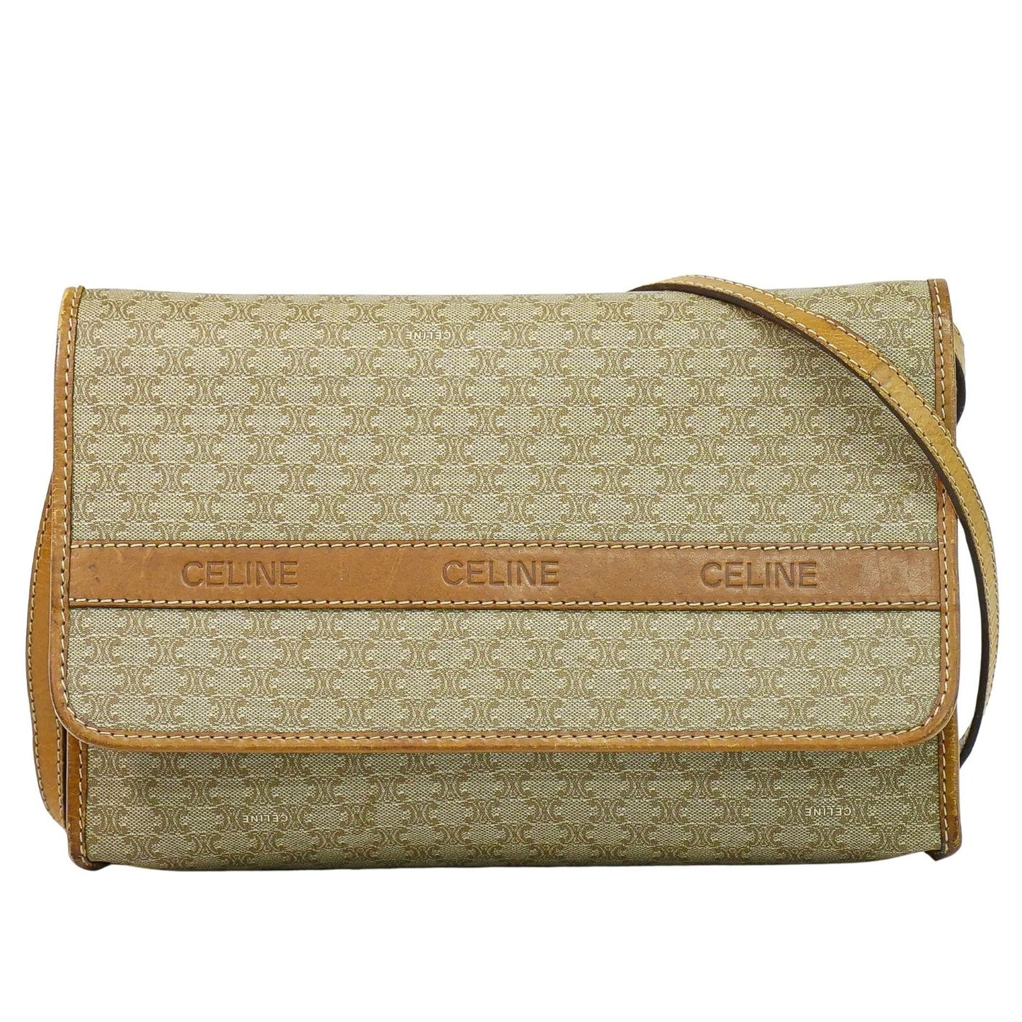 Celine Vintage Macadam Shoulder Bag Canvas, BEIGE, CANVAS, Shoulder bag