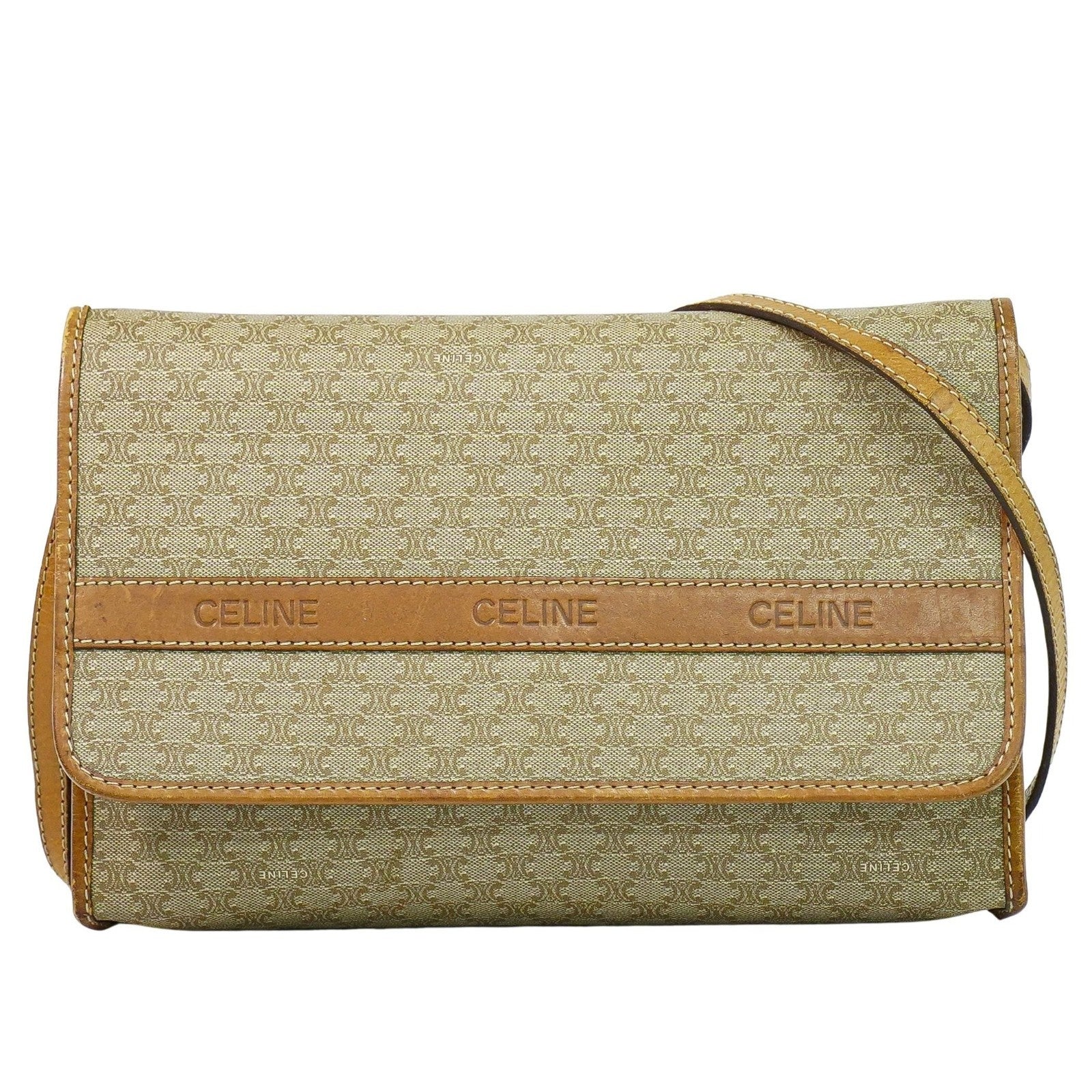 Celine Vintage Macadam Shoulder Bag Canvas, BEIGE, CANVAS, Shoulder bag