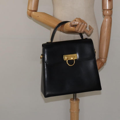 Salvatore Ferragamo Gancini handbag Leather, BLACK, LEATHER, Handbag