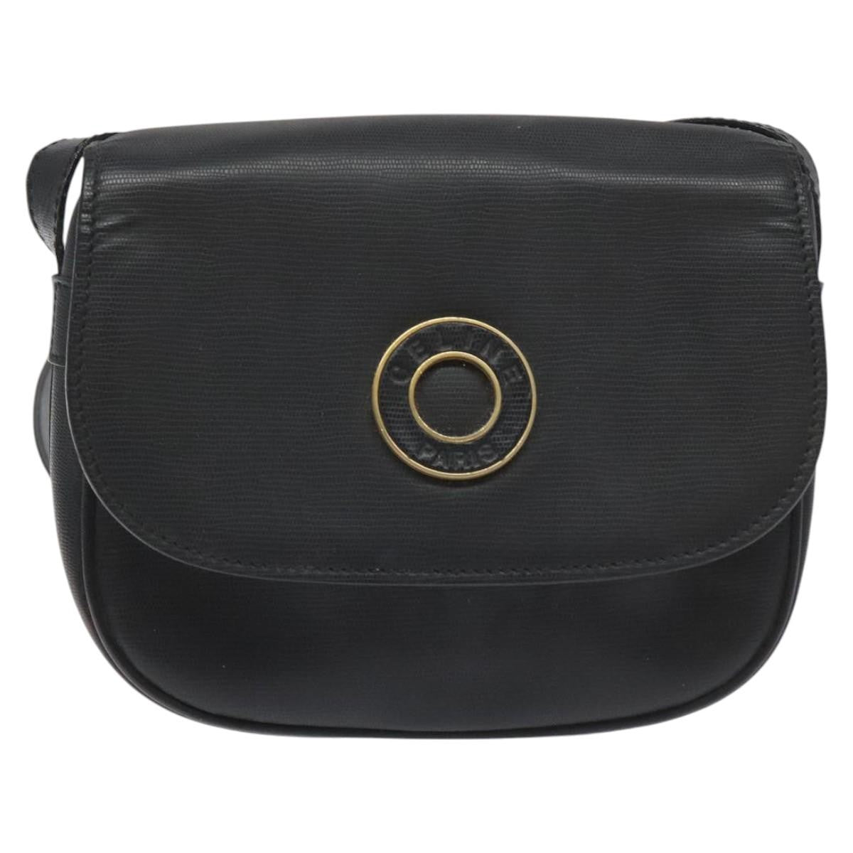 Celine Vintage Circle Logo Crossbody Bag Leather, BLACK, LEATHER, Shoulder bag