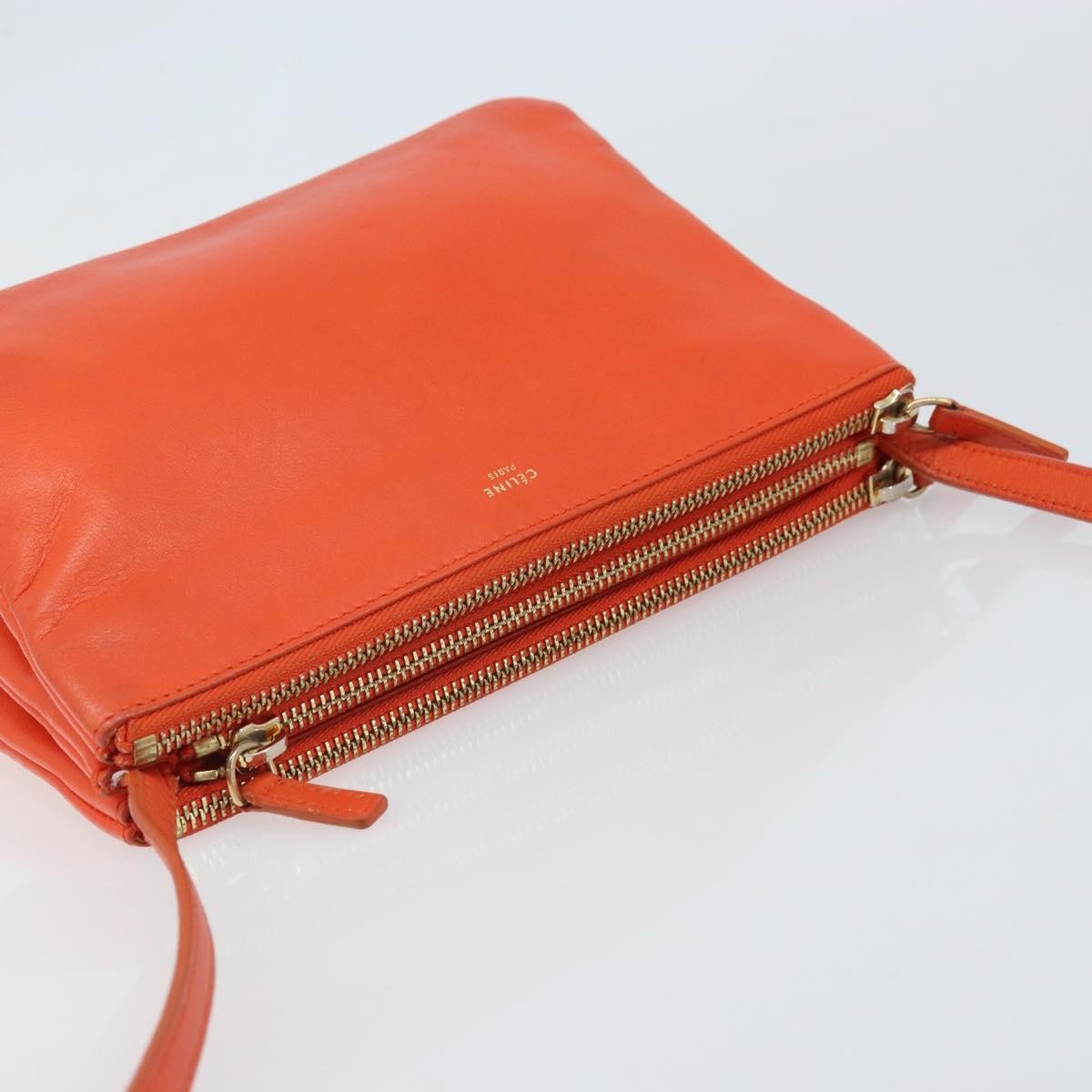 Celine Trio Crossbody Bag Leather, ORANGE, LEATHER, Shoulder bag