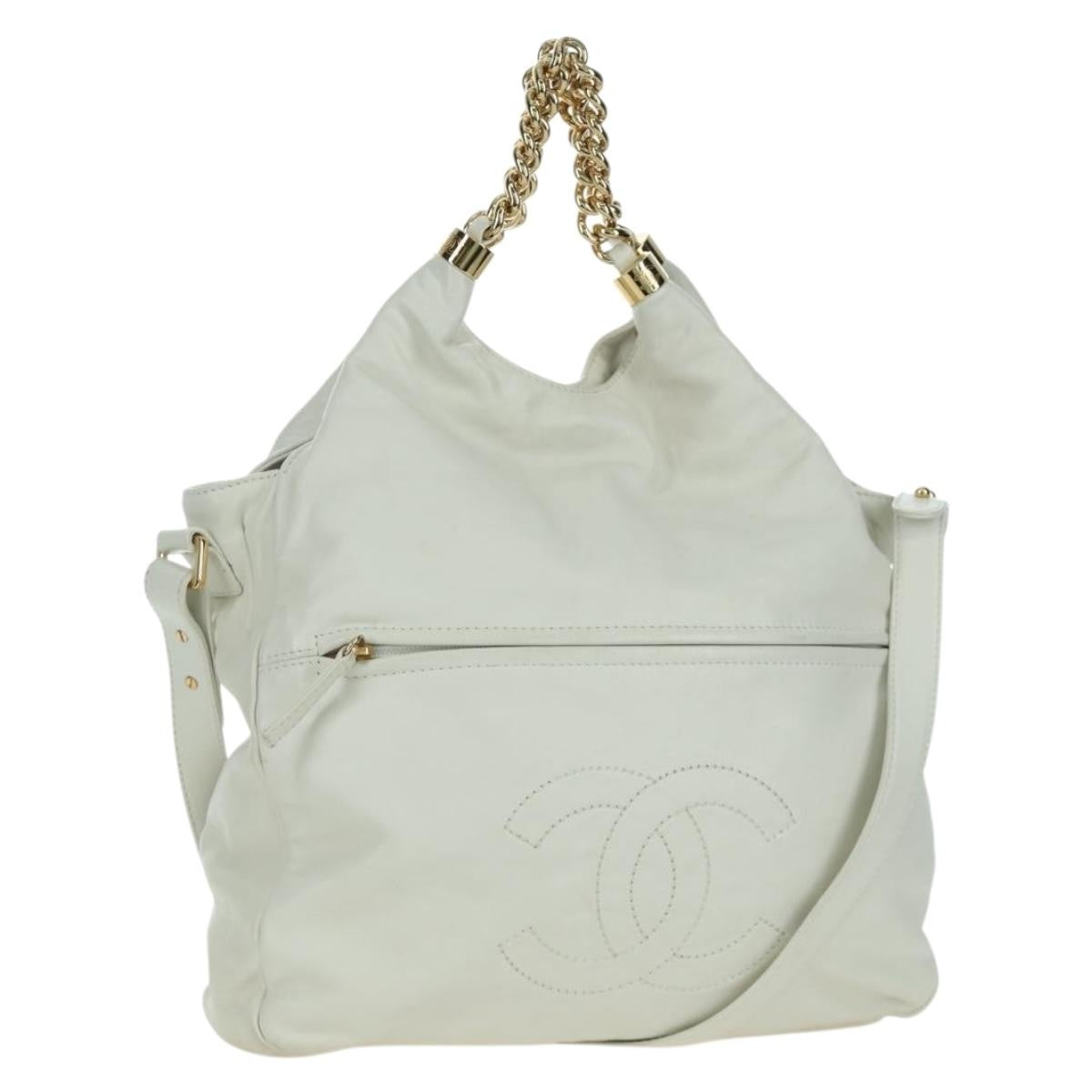 Chanel Rodeo Drive Hobo Leather, WHITE, LEATHER, Handbag
