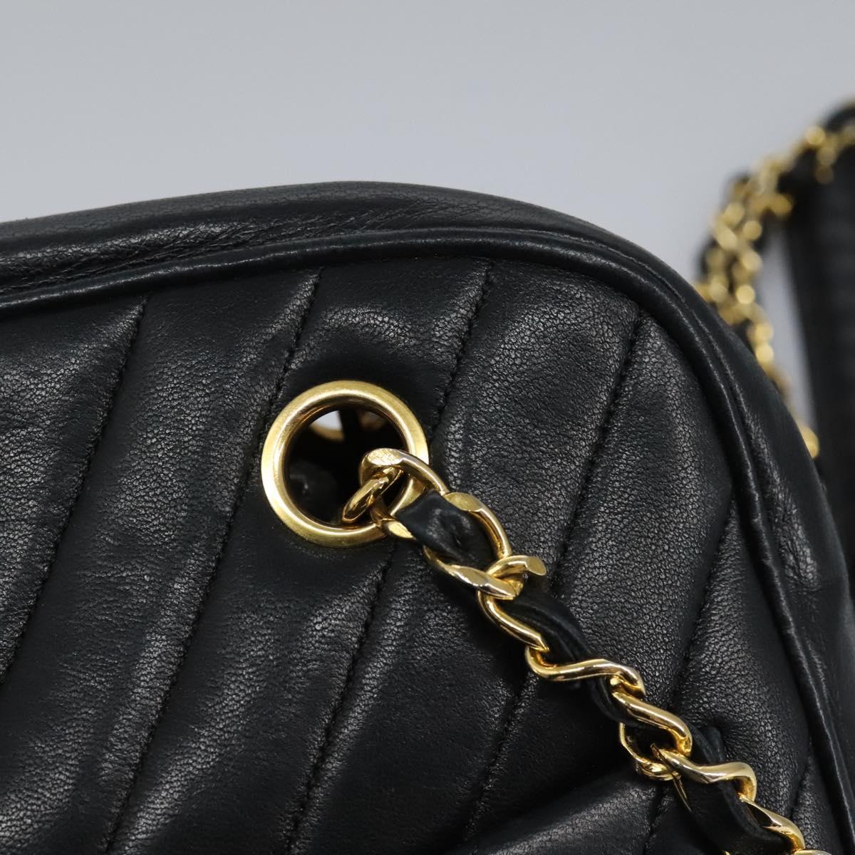 Chanel V Stitch Leather, BLACK, LEATHER, Handbag