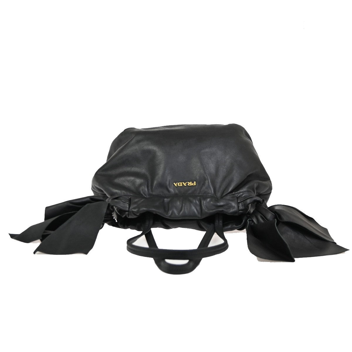 Prada Bow Tie Pleated Tote Leather, BLACK, LEATHER, Shoulder bag