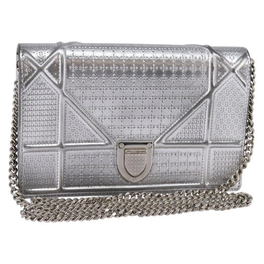 Christian Dior Diorama Wallet on Chain Metallic Distressed Calfskin, SILVER, LEATHER, Wallets