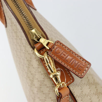 Celine Vintage Macadam Handbag Canvas and Leather, BEIGE, CANVAS, Handbag