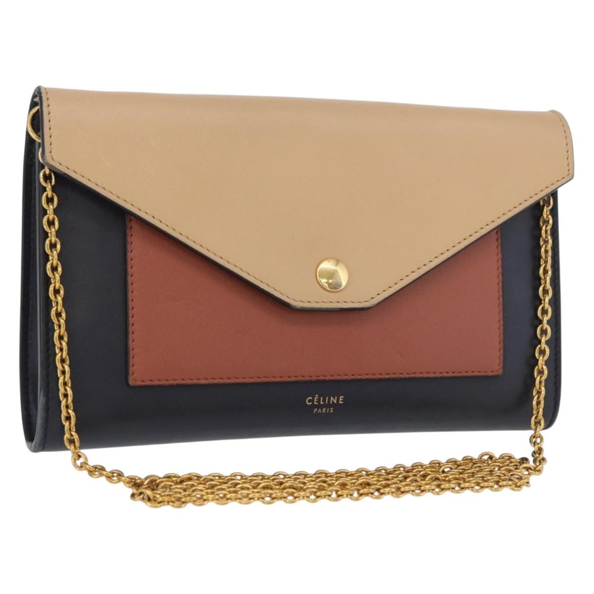 Celine Pocket Envelope Wallet on Chain Leather, MULTICOLOUR, LEATHER, Clutche & pouche