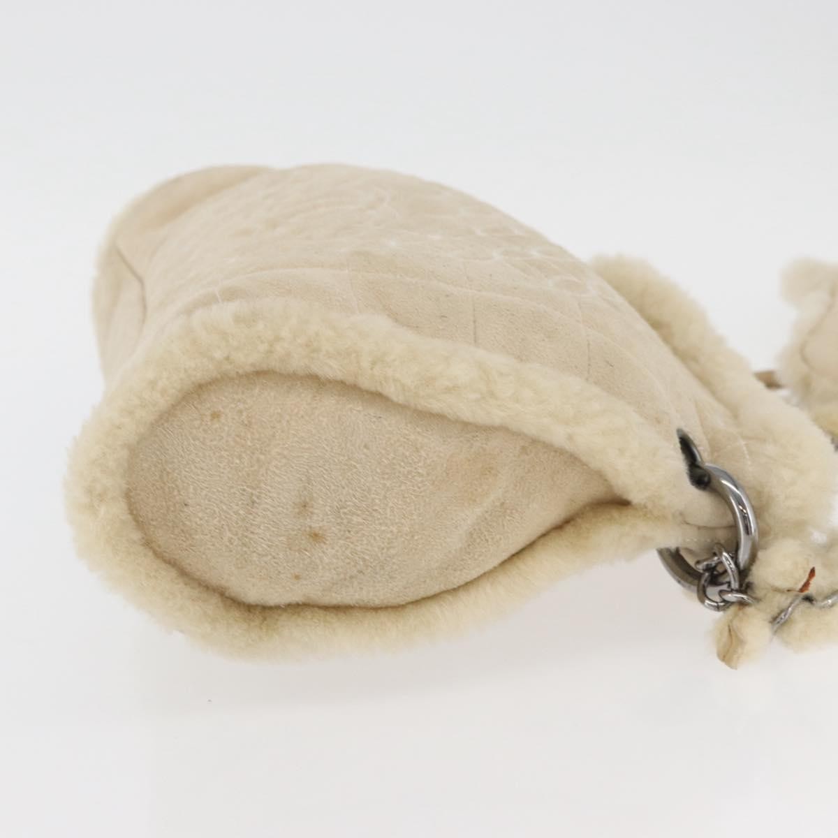 Chanel Vintage Embroidered CC Chain Tote Quilted Suede and Shearling, Silver, Canvas, Tote Bag