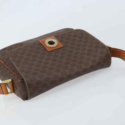 Celine Vintage Macadam Circle Logo Shoulder Bag Canvas and Leather, BROWN, CANVAS, Shoulder bag