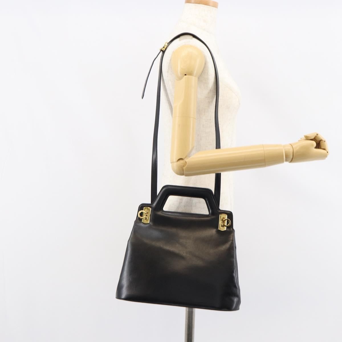 Salvatore Ferragamo Wanda Handbag Leather, BLACK, LEATHER, Handbag