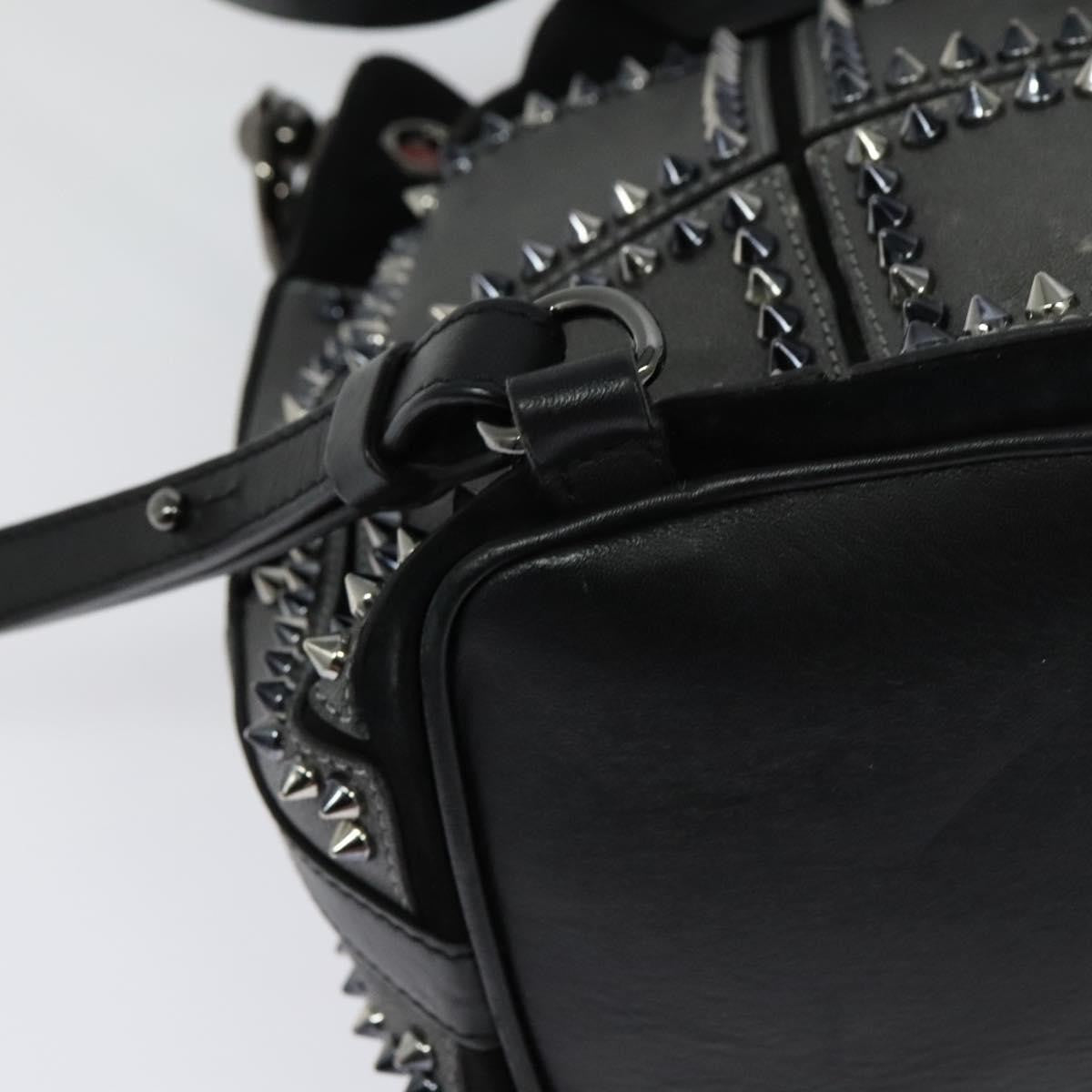Christian Louboutin Lucky L Convertible Backpack Spiked Leather and Suede, BLACK, LEATHER, Backpack