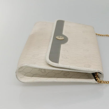 Christian Dior Vintage Honeycomb chain Canvas, WHITE, CANVAS, Handbag