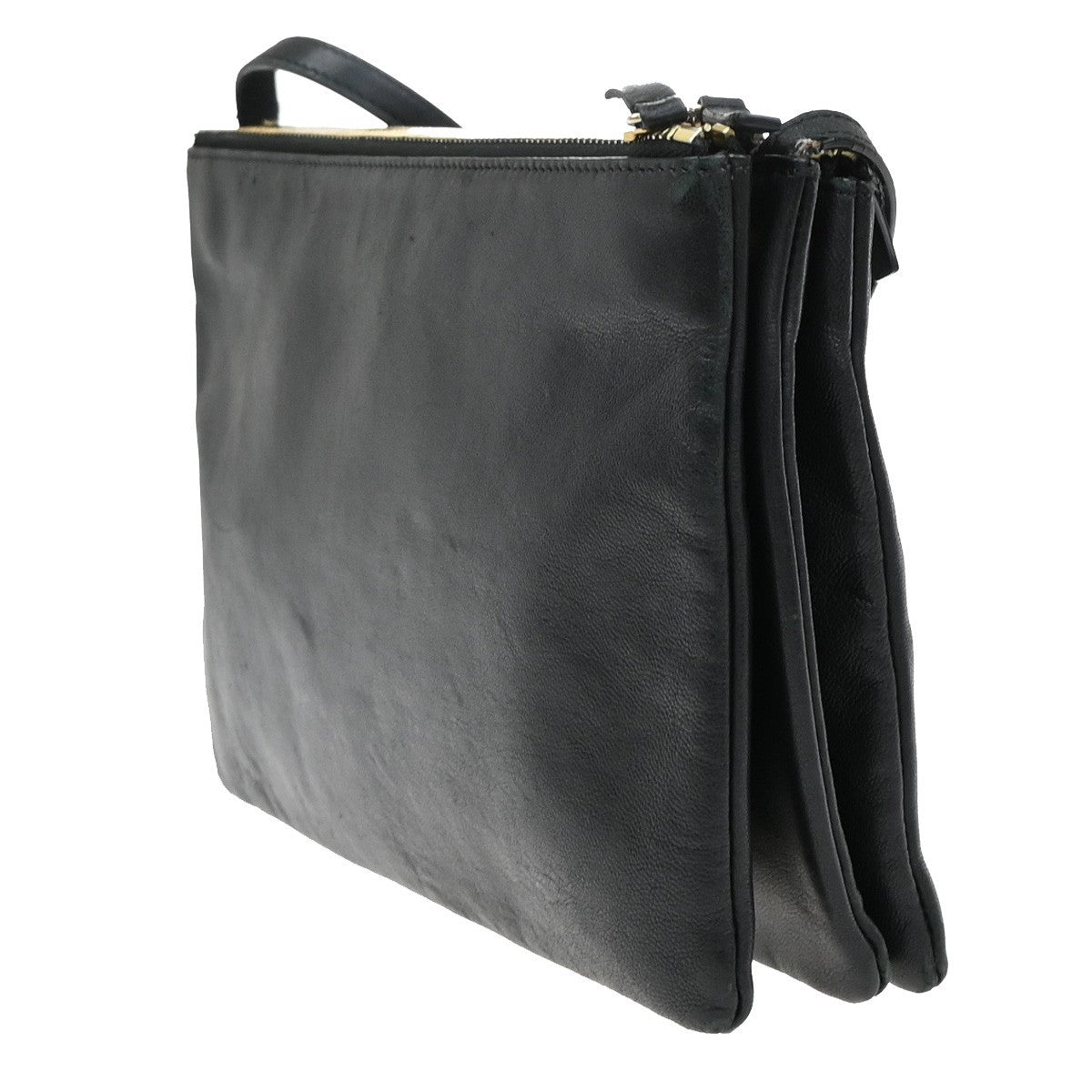 Celine Trio Crossbody Bag Leather, BLACK, LEATHER, Shoulder bag