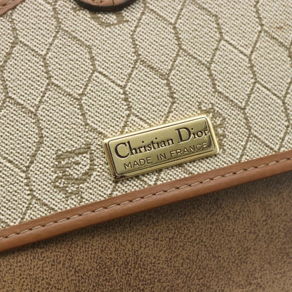 Christian Dior Vintage Honeycomb Shoulder Bag Canvas and Leather, BEIGE, CANVAS, Shoulder bag