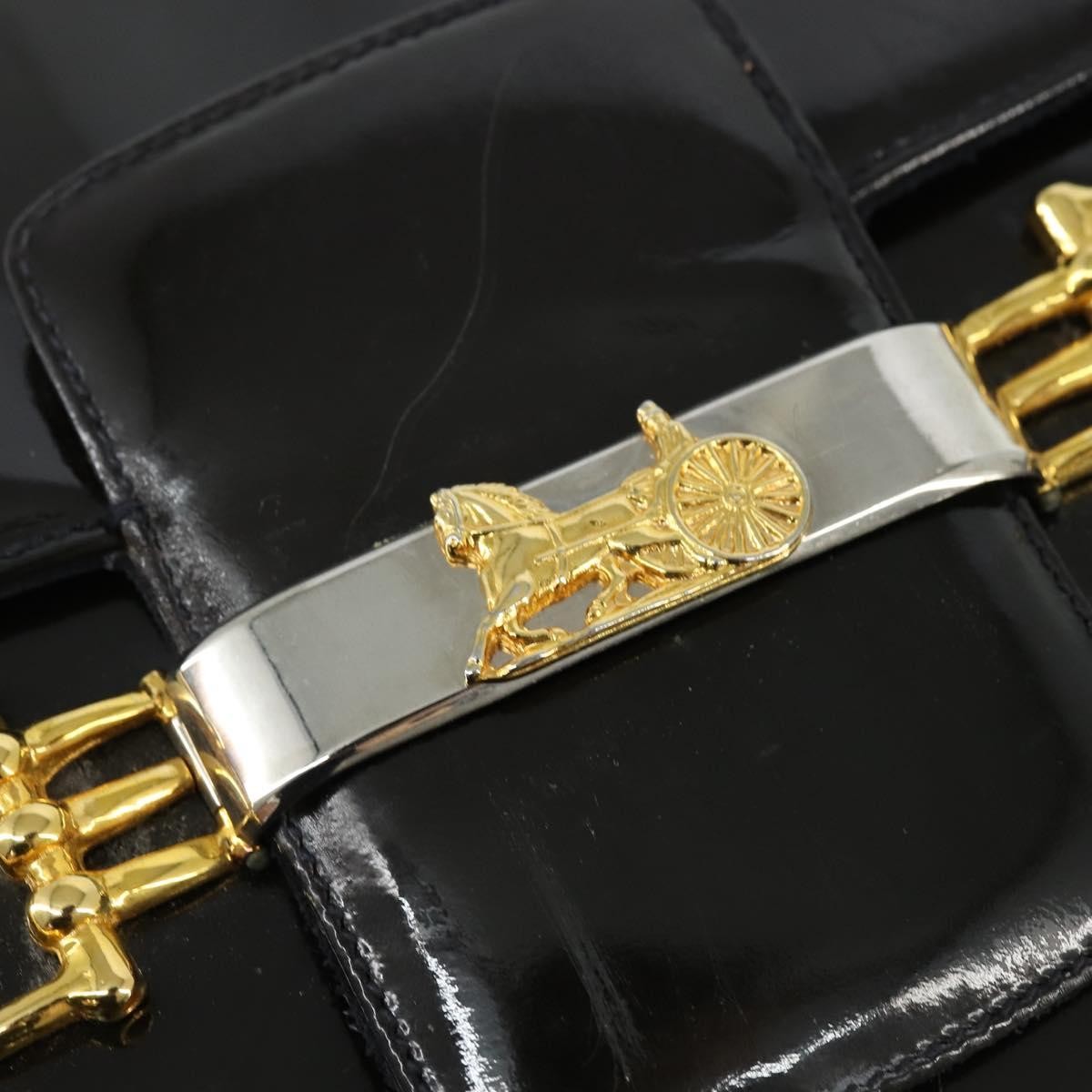 Celine Vintage Carriage Flap Clutch Leather, BLACK, PATENT_LEATHER, Shoulder bag