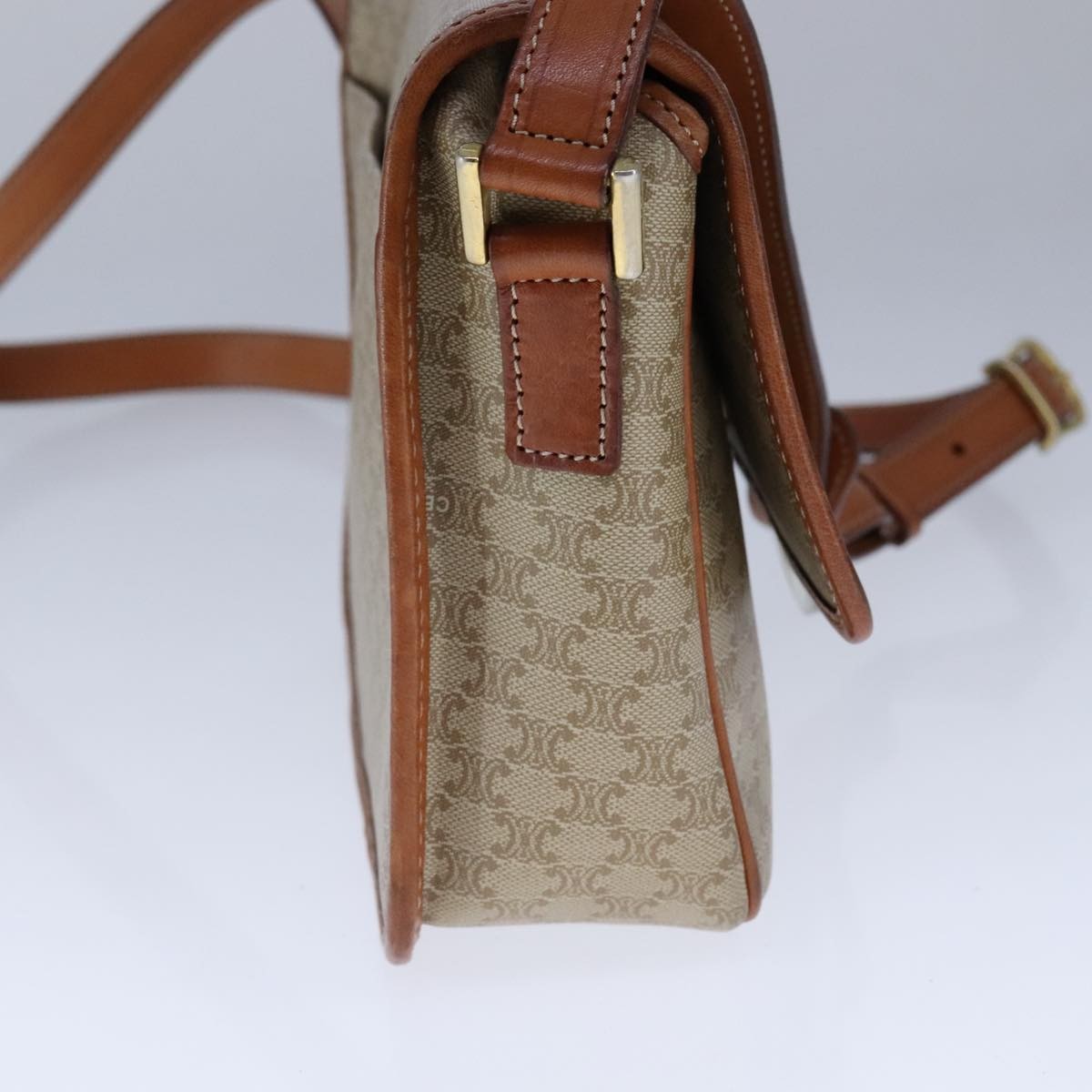 Celine Vintage Macadam Circle Logo Shoulder Bag Canvas and Leather, Beige, Canvas, Shoulder Bag