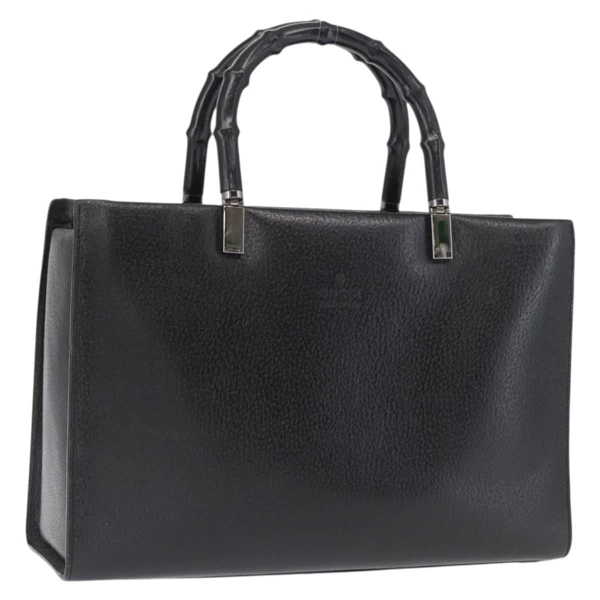 Gucci Vintage Bamboo Handle Bag Leather, BLACK, LEATHER, Handbag