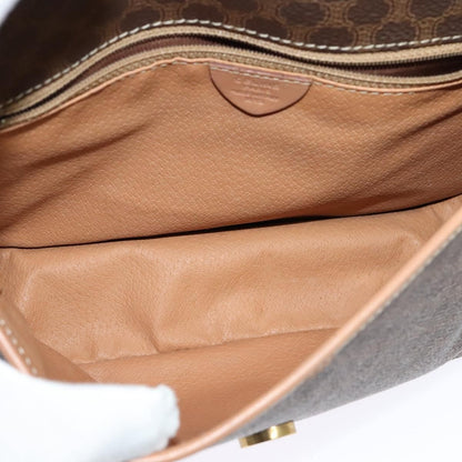 Celine Vintage Macadam Circle Logo Shoulder Bag Canvas and Leather, Brown, Canvas, Shoulder Bag