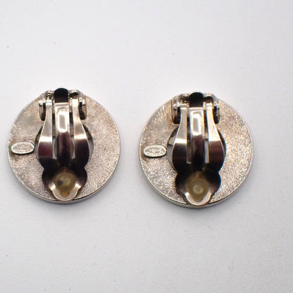 Chanel CC Cutout Round Clip-On Earrings Metal, SILVER, METAL, Earrings