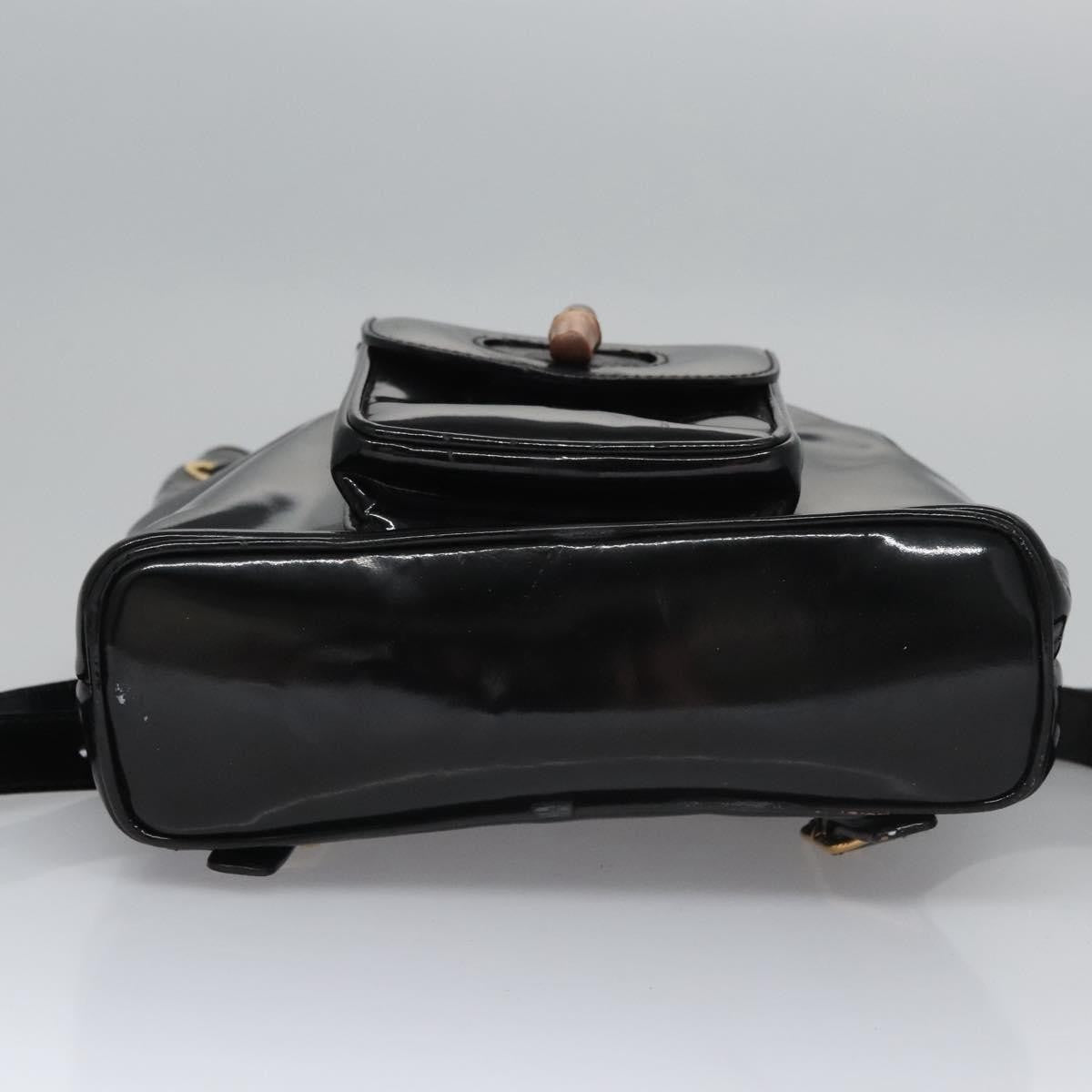 Gucci Vintage Bamboo Backpack Patent, Black, Patent Leather, Backpack