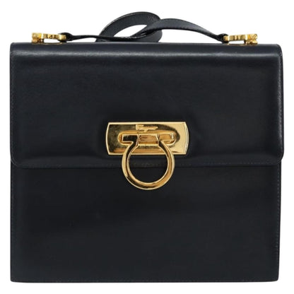 Salvatore Ferragamo Gancini Shoulder Bag Leather, NAVY, LEATHER, Shoulder bag