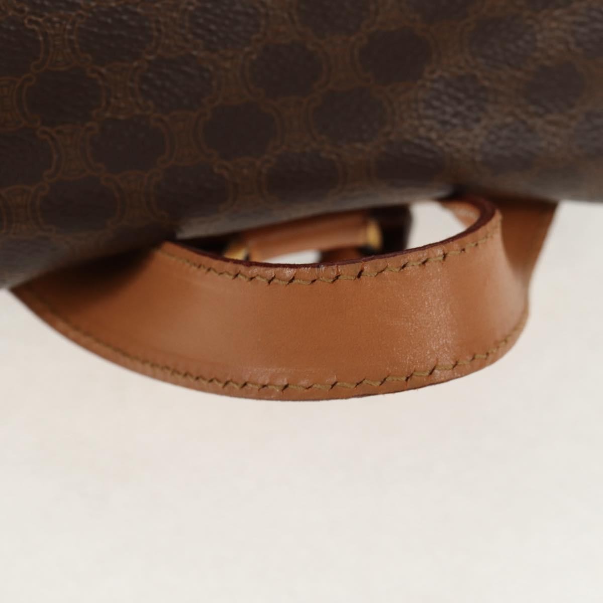 Celine Vintage Drawstring Flap Backpack Macadam Coated Canvas, BROWN, CANVAS, Backpack