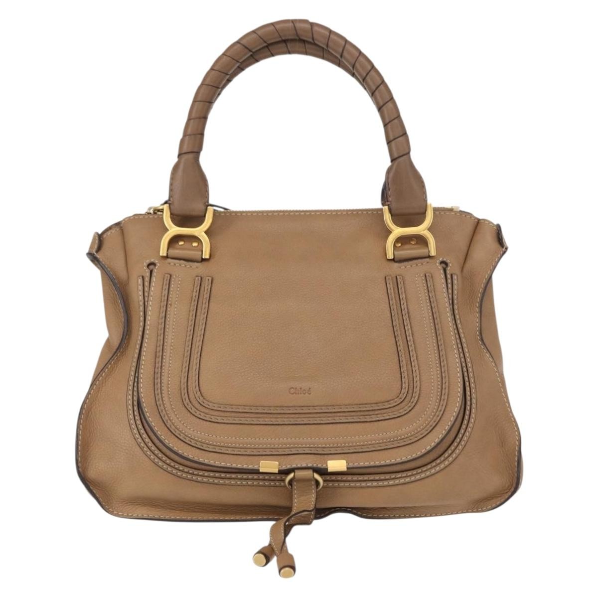 Chloe Marcie Satchel Studded Leather, BEIGE, LEATHER, Handbag