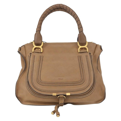 Chloe Marcie Satchel Studded Leather, BEIGE, LEATHER, Handbag