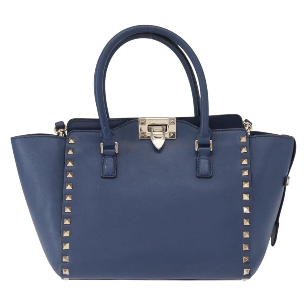 Valentino Garavani Rockstud Tote Rigid Leather, BLUE, LEATHER, Handbag