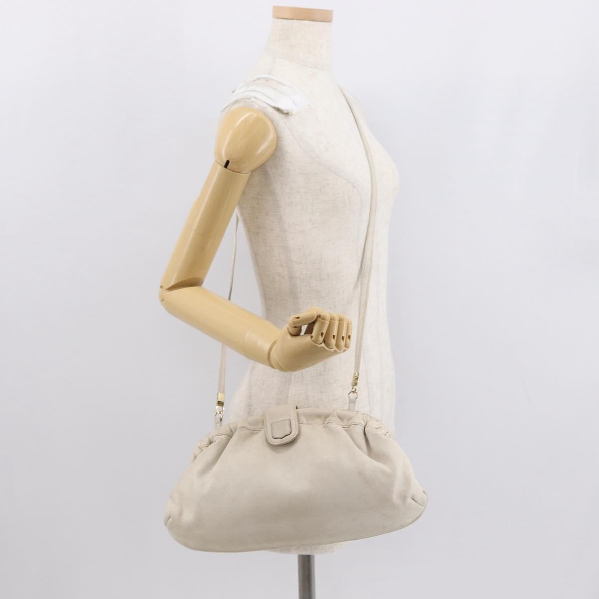Celine Vintage Shoulder Bag Leather, WHITE, LEATHER, Shoulder bag