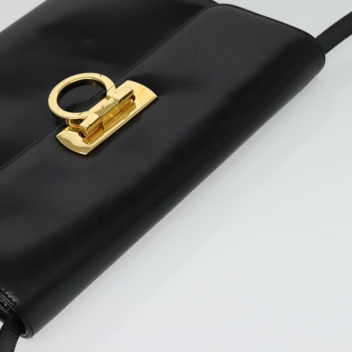 Salvatore Ferragamo Gancini Shoulder Bag Leather, BLACK, LEATHER, Shoulder bag