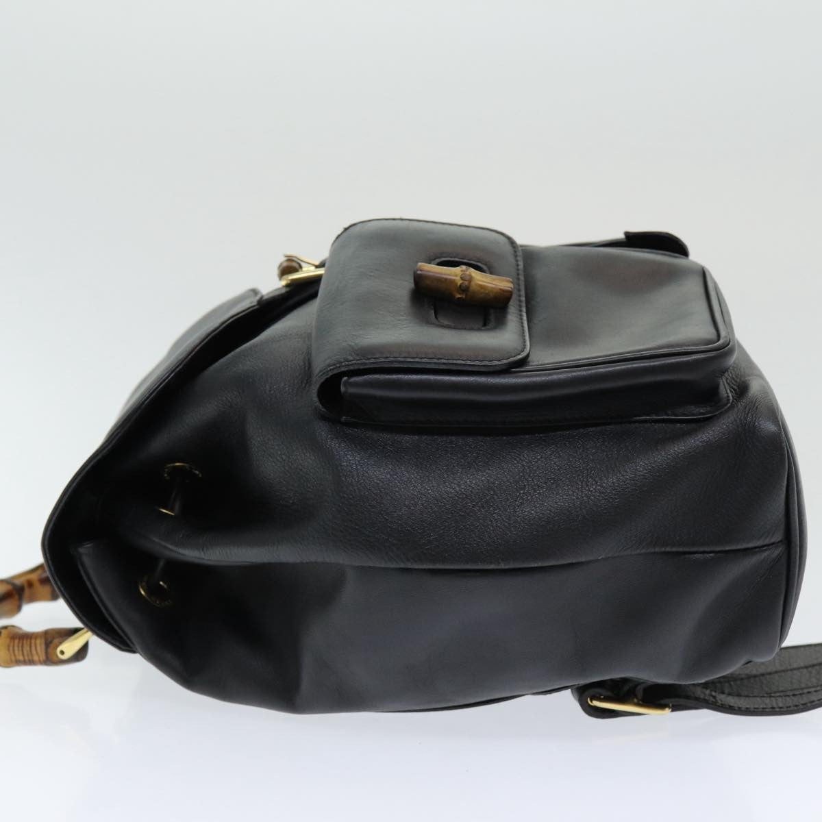 Gucci Vintage Bamboo Backpack Leather, Black, Leather, Backpack