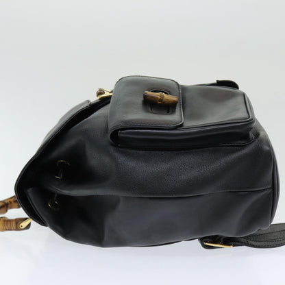 Gucci Vintage Bamboo Backpack Leather, Black, Leather, Backpack