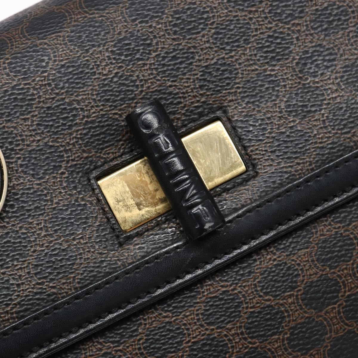 Celine Vintage Convertible Top Handle Bag Macadam Coated Canvas, BLACK, CANVAS, Handbag