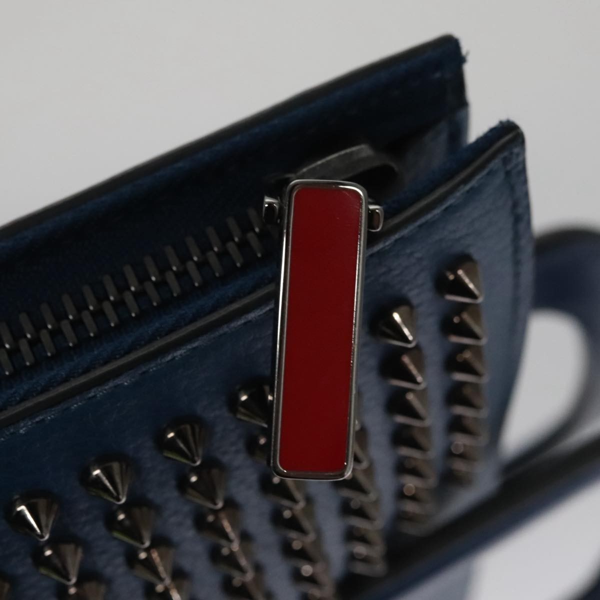 Christian Louboutin Trictrac Portfolio Bag Leather and Spiked Leather, BLUE, LEATHER, Handbag
