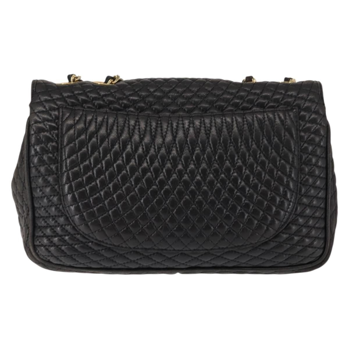 Bally Vintage Chain Shoulder Bag Quilted Leather, BLACK, LEATHER, Shoulder bag
