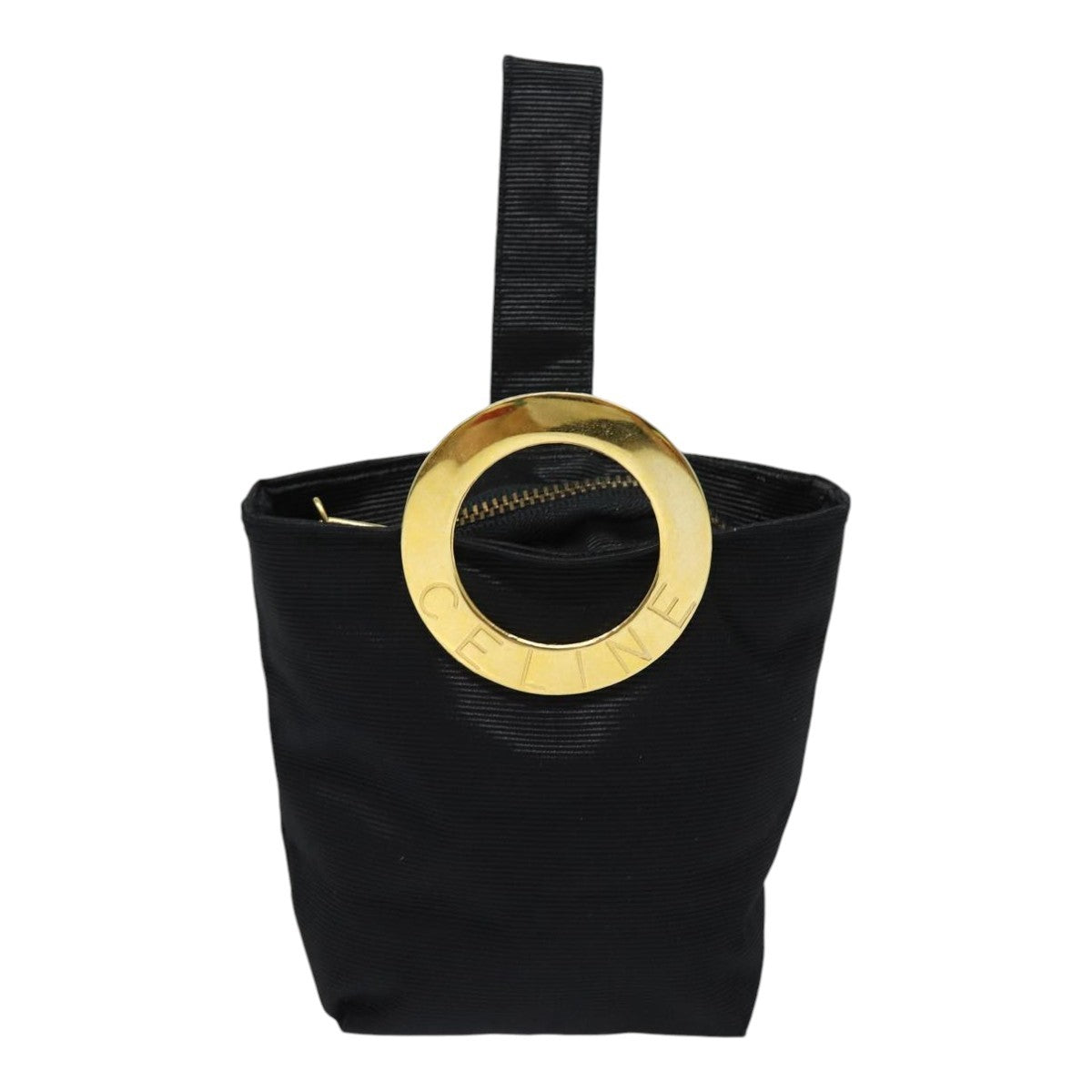 Celine Circle Logo Pouch Nylon, Black, Nylon, Clutch